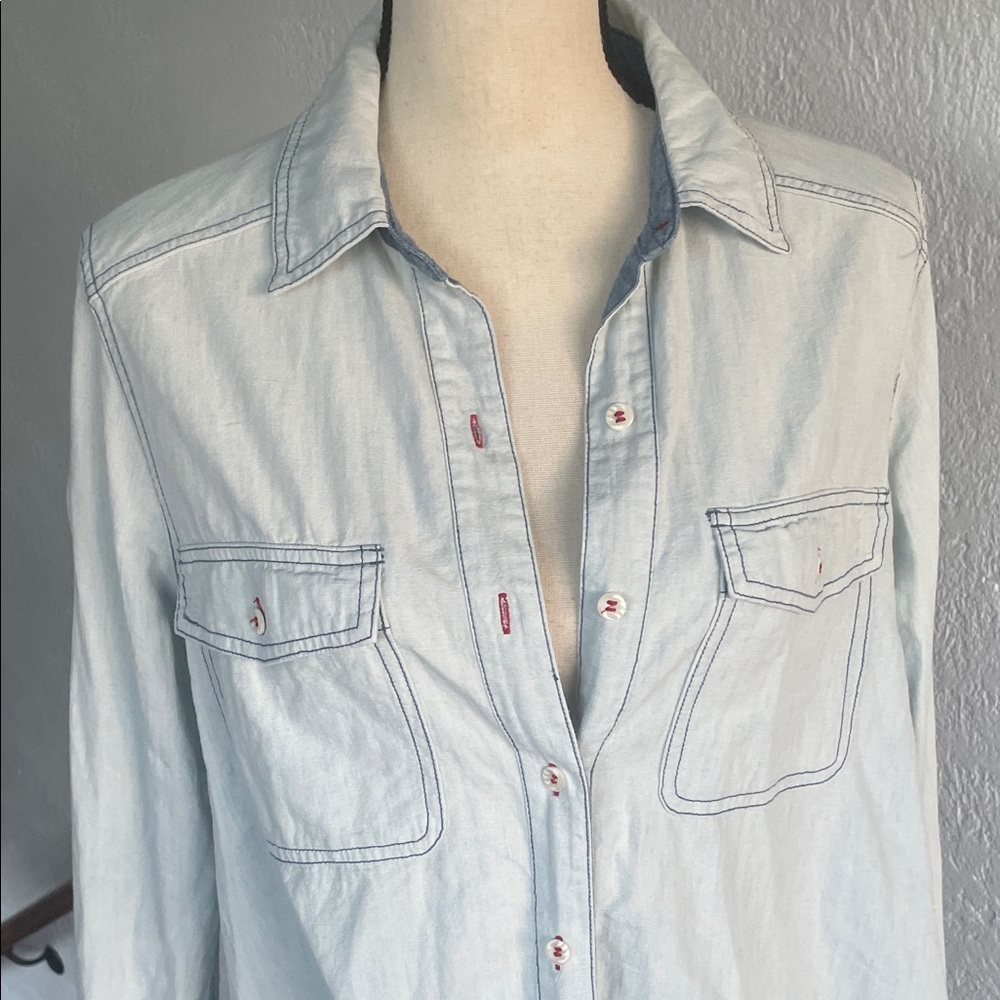 Free People NWOT Womens Paisley Star Embroidered Button Down Denim Shirt Medium - Picture 7 of 8